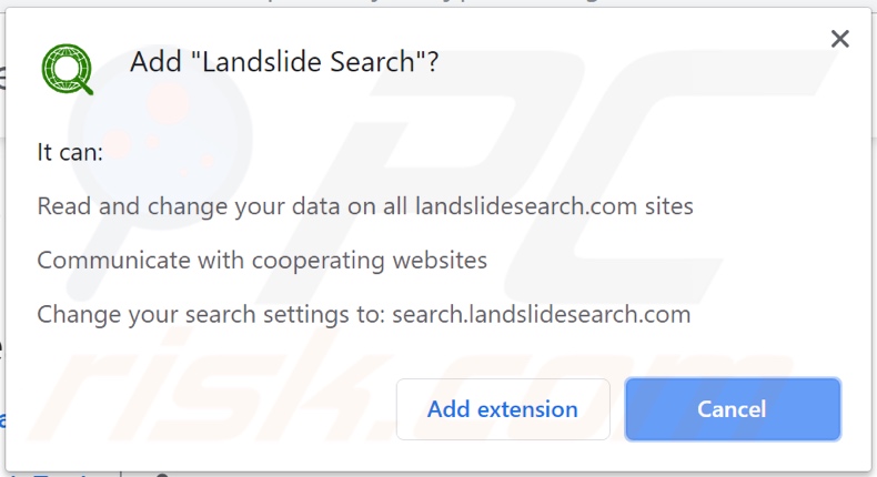 Sequestrador de navegador Landslide Search a pedir permissões
