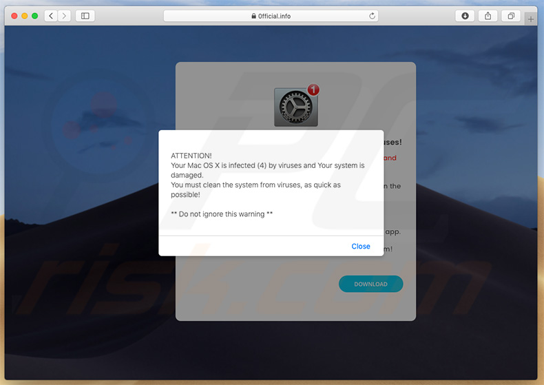 Pop-up da fraude Mac OS X Is Infected (4) By Viruses