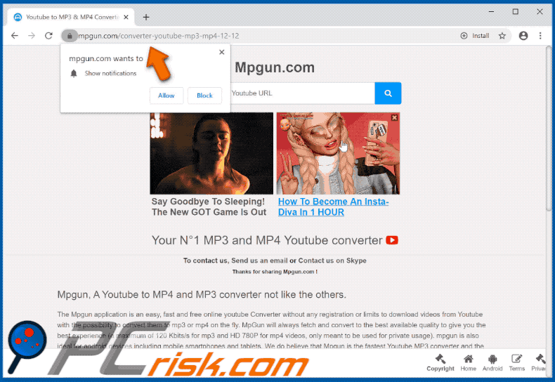 O mpgun.com redireciona para um site obscuro que promove o VideoConverterHD