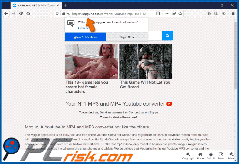 mpgun.com redireciona para um site questionável em gif