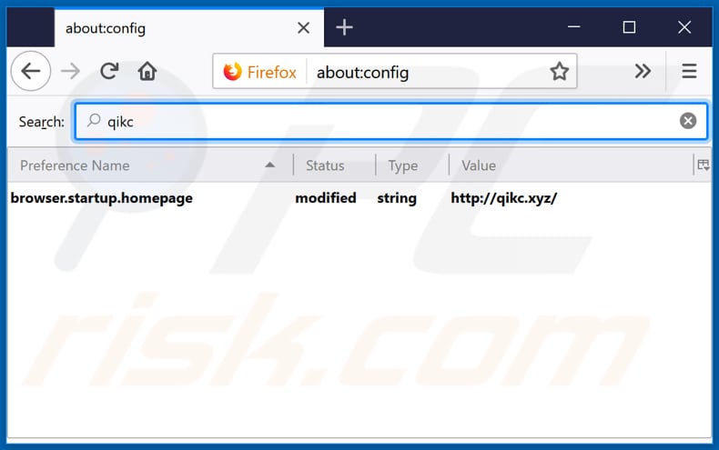 Removendo qikc.xyz do mecanismo de pesquisa padrão do Mozilla Firefox