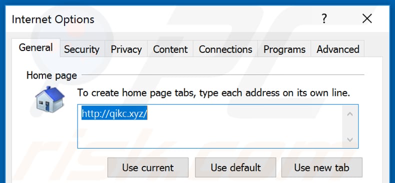 Removendo o qikc.xyz da página inicial do Internet Explorer