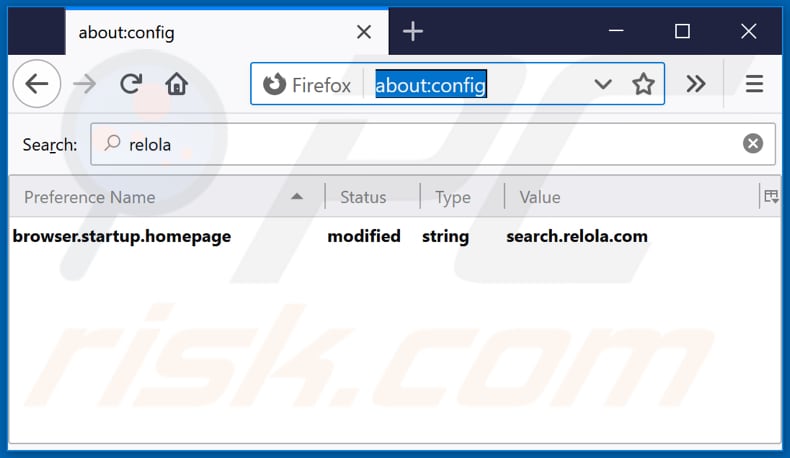 Removendo o search.relola.com do mecanismo de pesquisa padrão do Mozilla Firefox