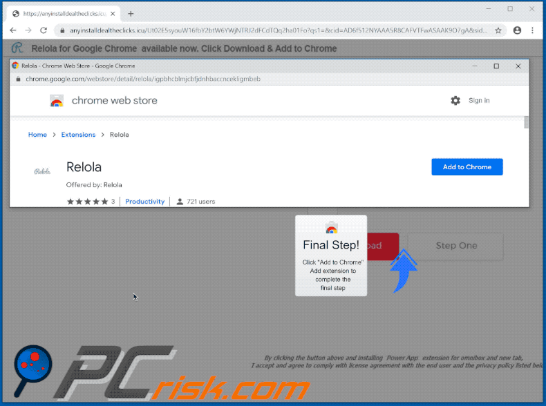 Sequestrador de navegador Relola que promove o site (GIF)