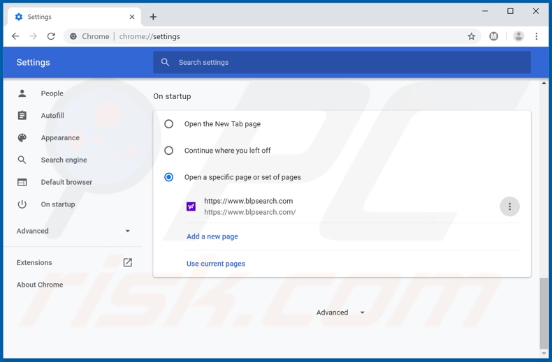 Removendo blpsearch.com da página inicial do Google Chrome