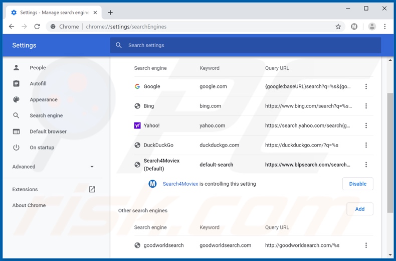 Removendo o blpsearch.com do mecanismo de pesquisa padrão do Google Chrome