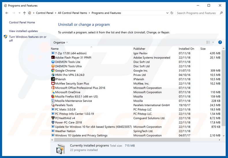 Desinstalador do sequestrador de navegador blpsearch.com via Painel de Controlo