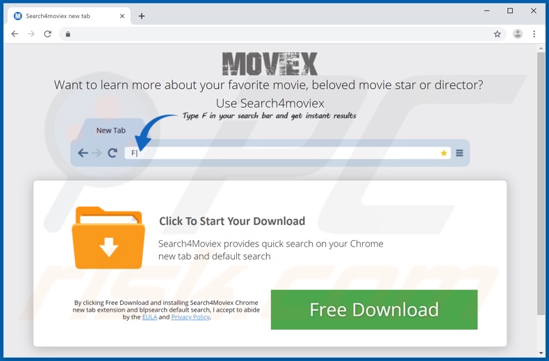 Site usado para promover o sequestrador de navegador Search4Moviex