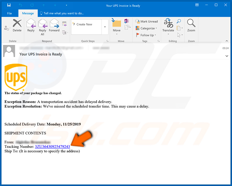 Campanha de spam por e-mail da UPS a distribuir Emotet