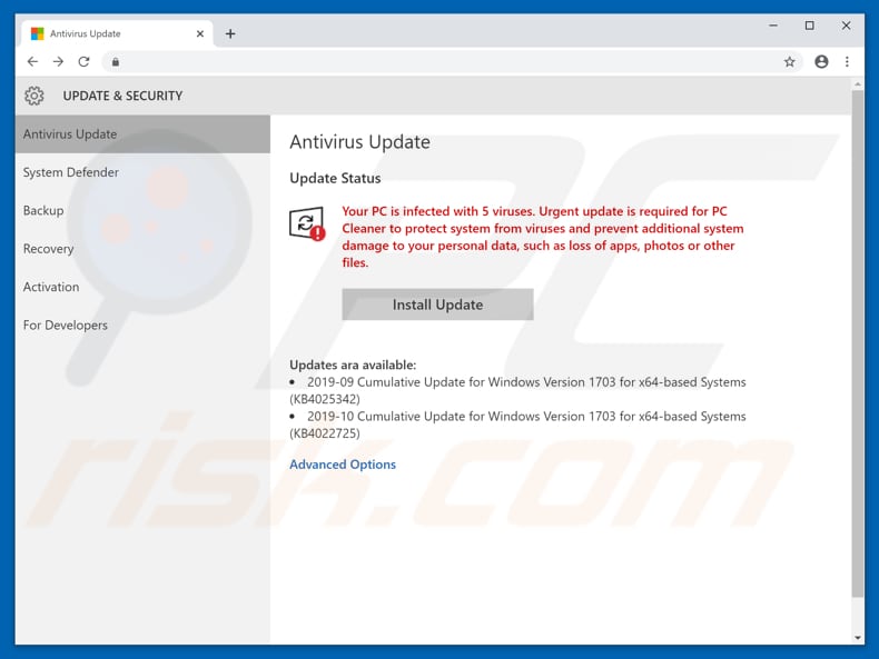  Fraude Your PC is infected with 5 viruses