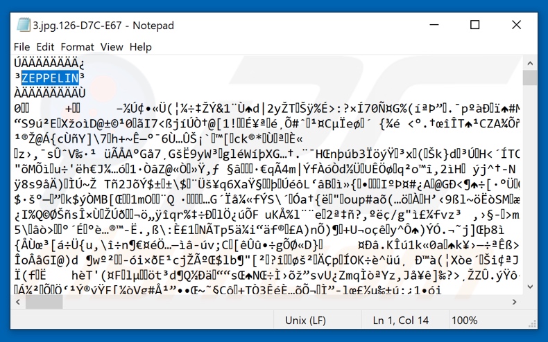ransomware ZEPPELIN encriptado com marcador de ficheiro adicionado