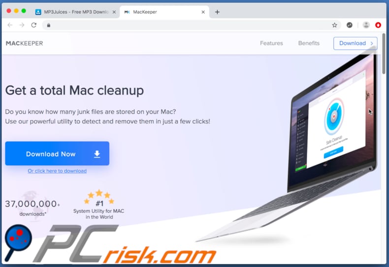 mp3juices.cc leva a uma página projetada para anunciar o MacKeeper: