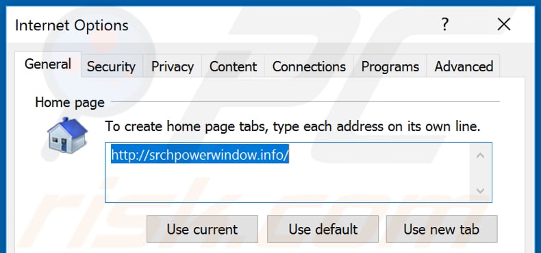 Removendo o srchpowerwindow.info da página inicial do Internet Explorer