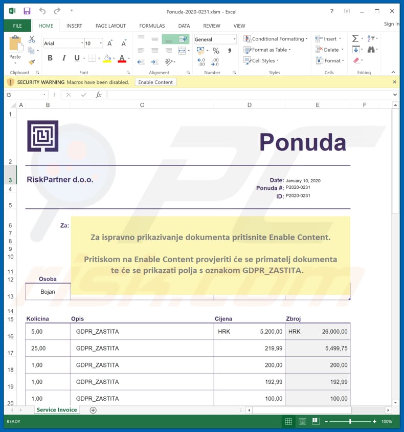 Microsoft Excel projetado para instalar o afrodita se permitido para ativar comandos de macros