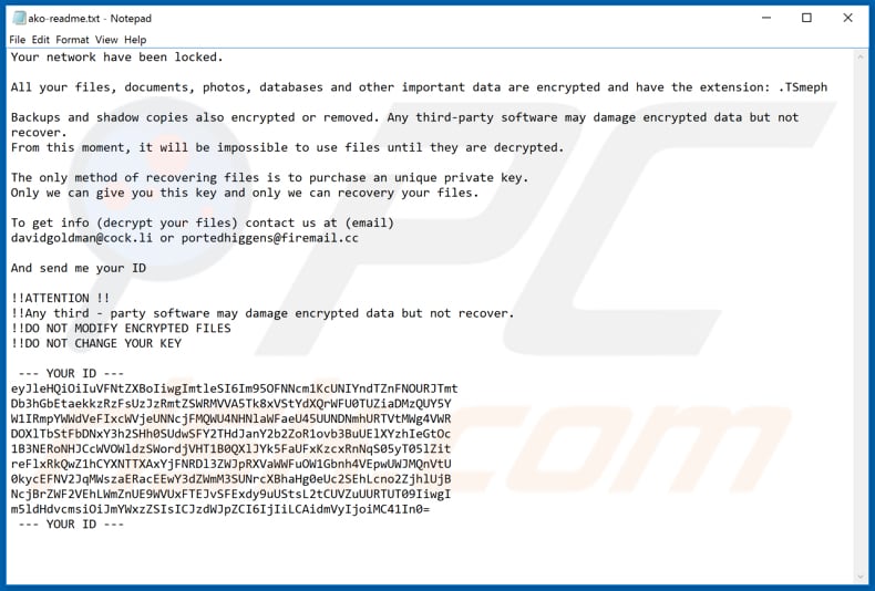 segunda variante da nota de resgate do ransomware ako