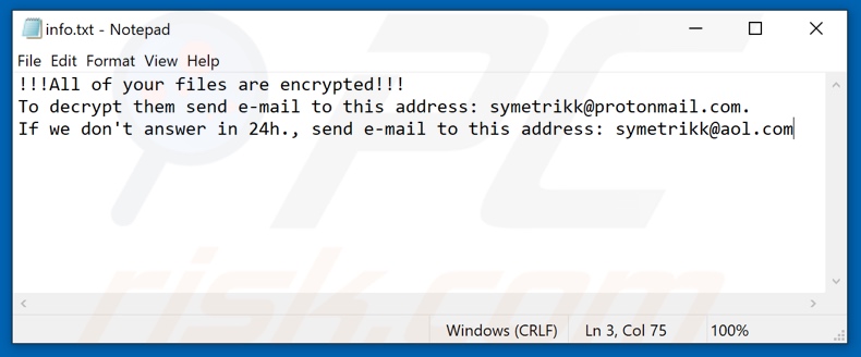 Ficheiro de texto do ransomware Bablo (info.txt)