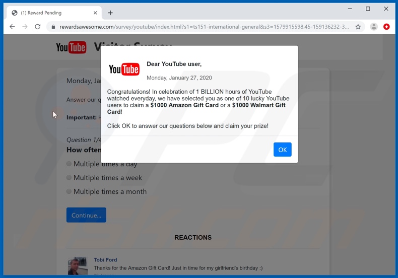 fraude Dear YouTube user, Congratulations!