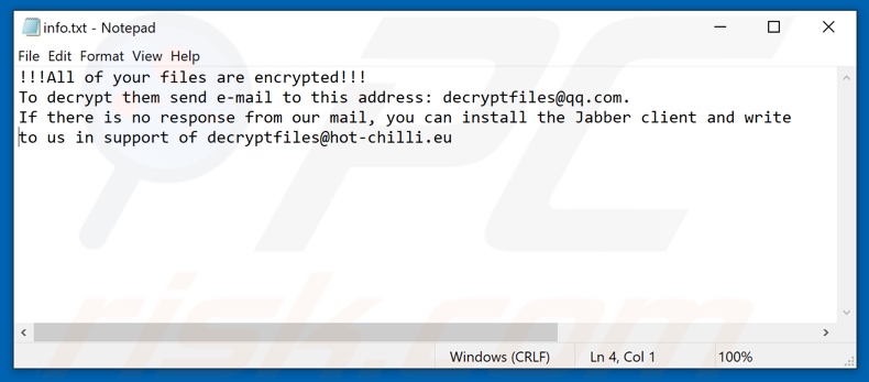Ficheiro de texto do ransomware Devon (info.txt)