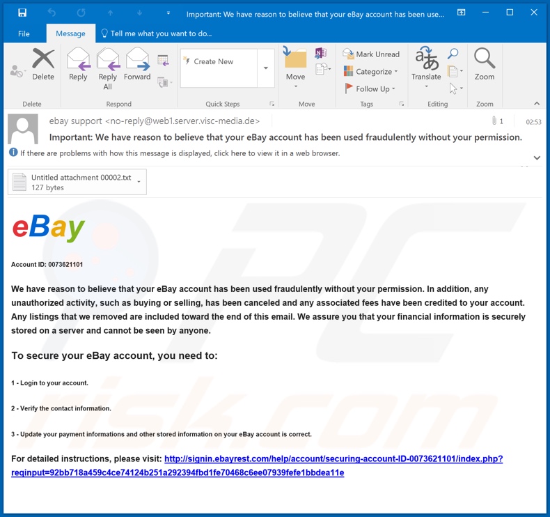 Fraude campanha de spam eBay Email