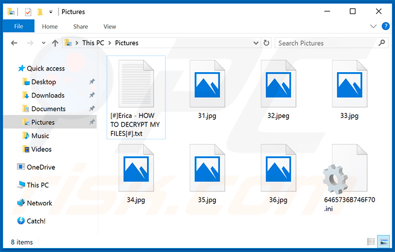 Ficheiros encriptados pelo ransomware Erica 3.0.1