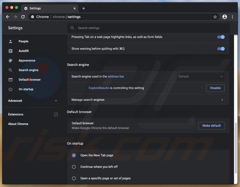 O adware ExploreSearchResults sequestrou as definições do Chrome