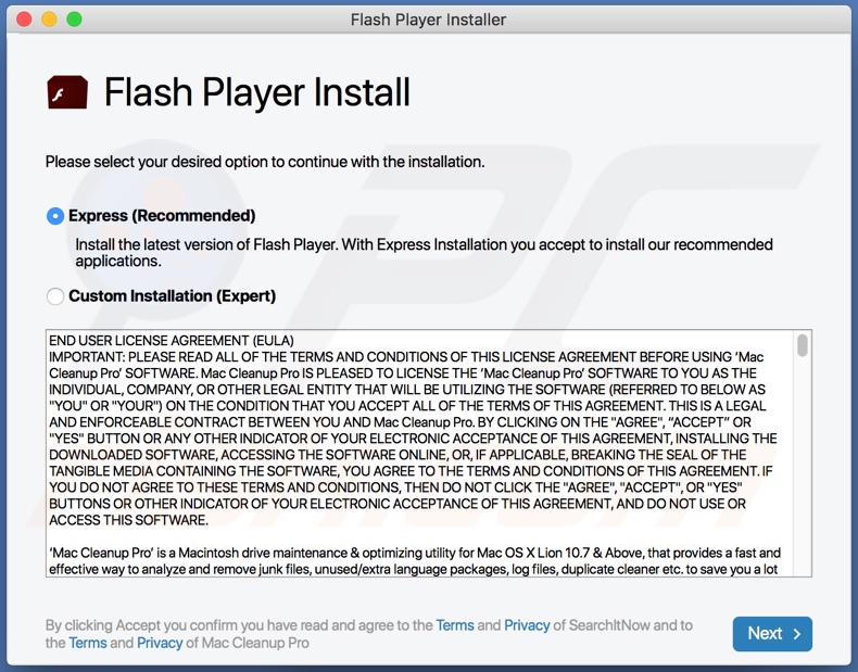 Instalador de atualizações falsas do Flash usado para promover GlobalAdviseSearch