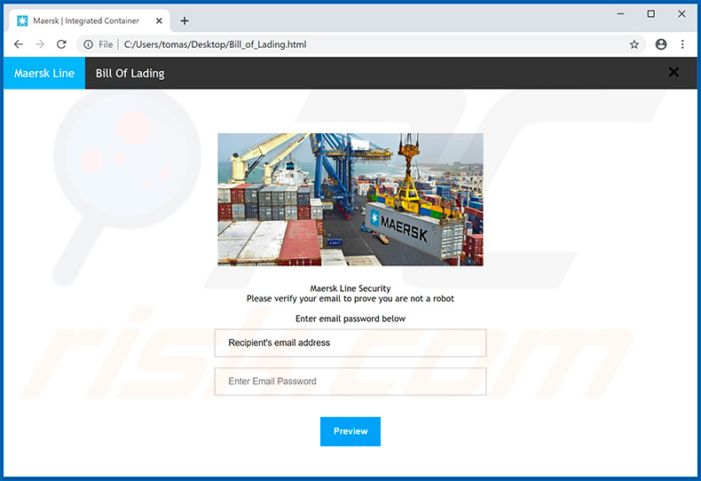 A campanha de spam Maersk por email utilizou anexos fraudulentos - Bill_of_Lading.html