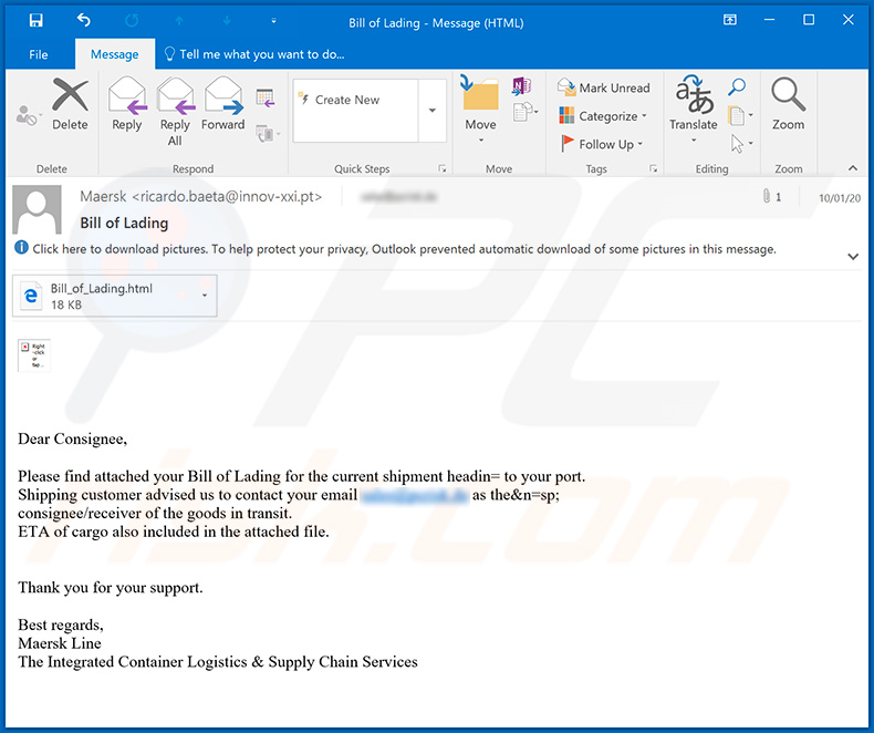 Campanha de spam Maersk por email utilizada para fins de phishing