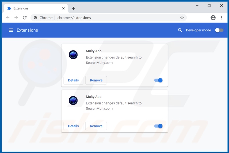 Remoção de extensões do Google Chrome relacionadas a searchmulty.com