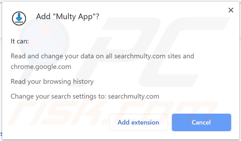 Sequestrador de navegador da app Multy pedindo permissões