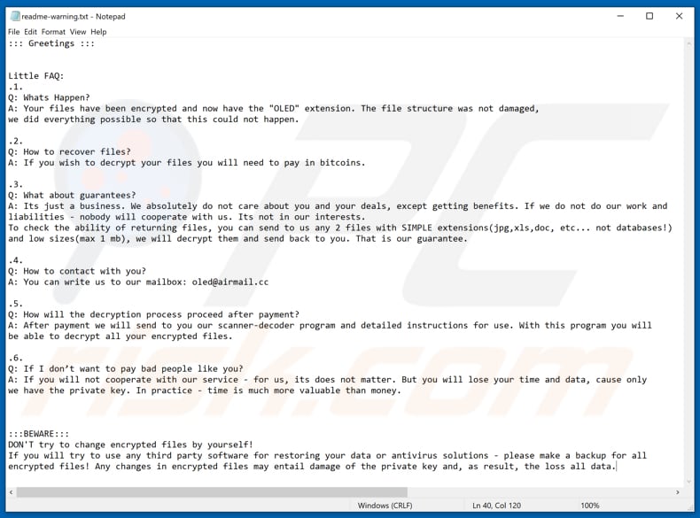 Instruções de desencriptação de Oled (readme-warning.txt)