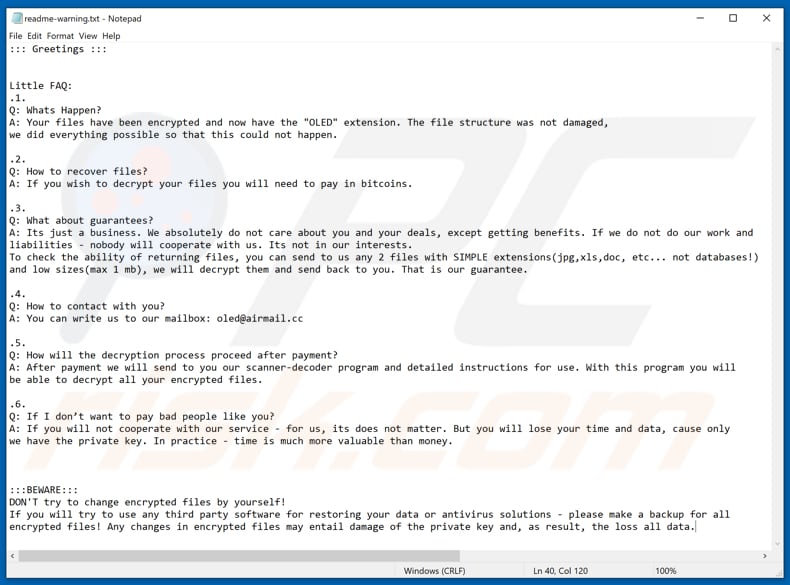 Instruções de desencriptação de Oled (readme-warning.txt)