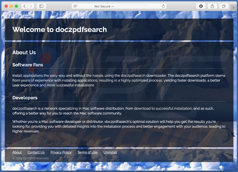 Site duvidoso usado para promover search.doc2pdfsearch.com