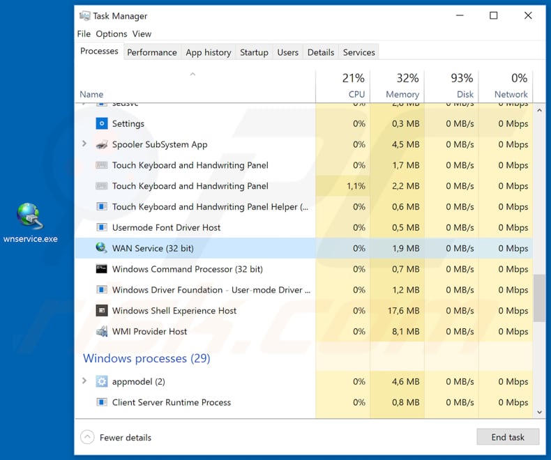 exemplo de malware sLoad diguising como serviço WAN