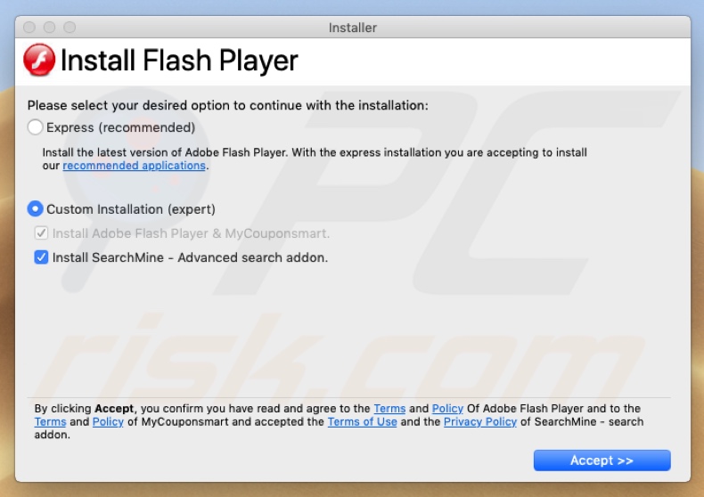 instruções de instalação da atualização flash falsa de There Is A New Codec Pack Version POP-UP Scam 