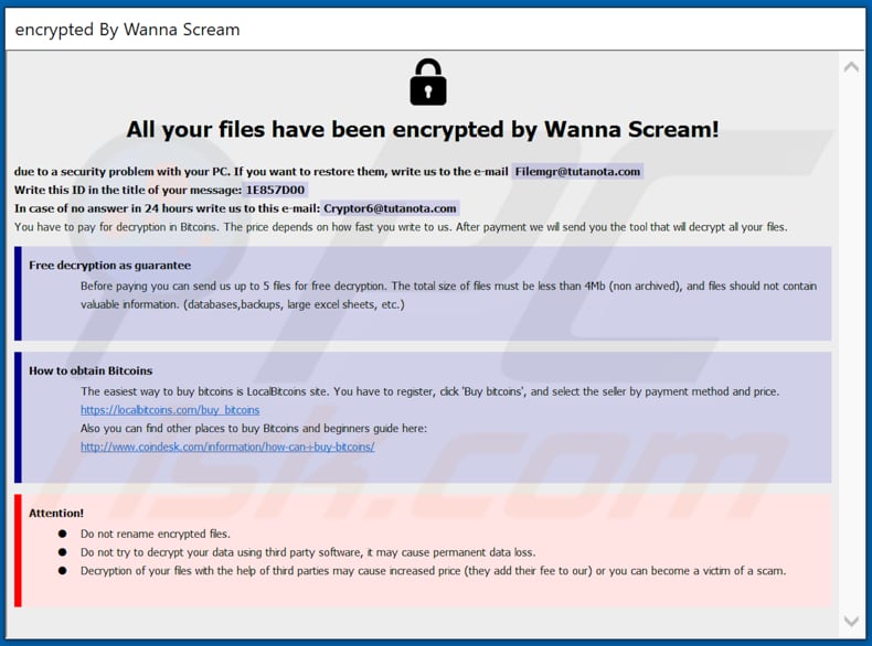 Instruções de desencriptação de WannaScream (WannaScream.hta)