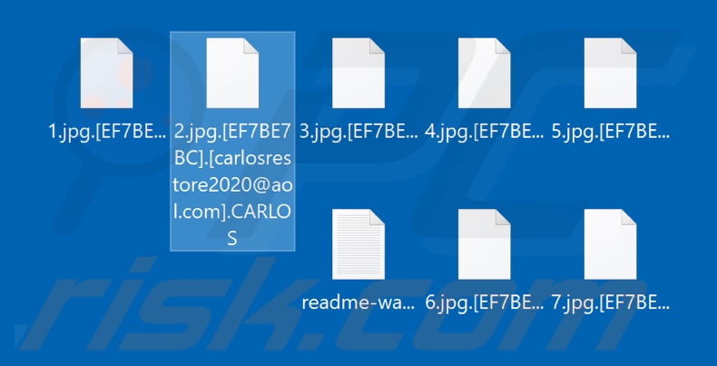 Ficheiros encriptados pelo ransomware CARLOS (extensão .CARLOS)