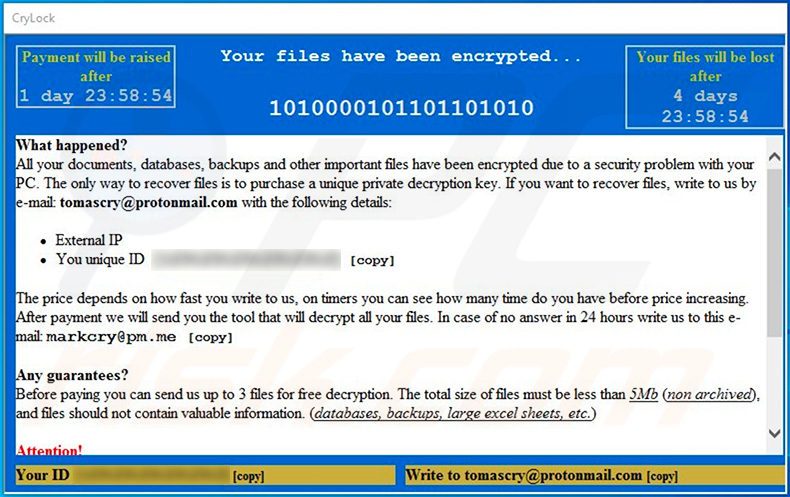 Janela pop-up do ransomware CryLock atualizada