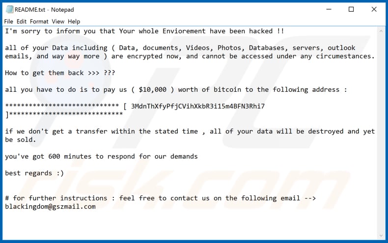 ficheiro de texto do ransomware DEMON (README.txt)