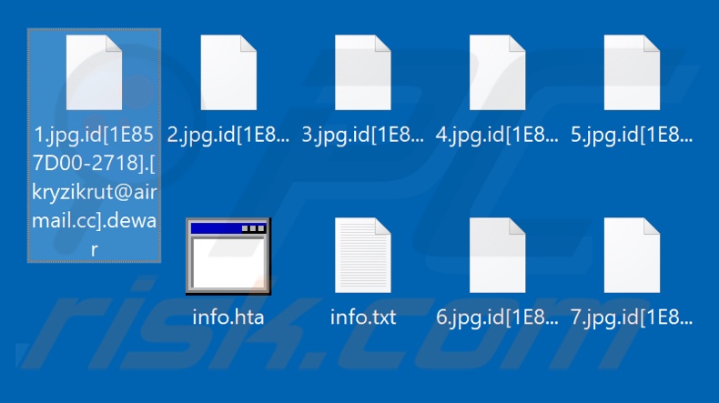 Ficheiros encriptados pelo ransomware Dewar (extensão .dewar)