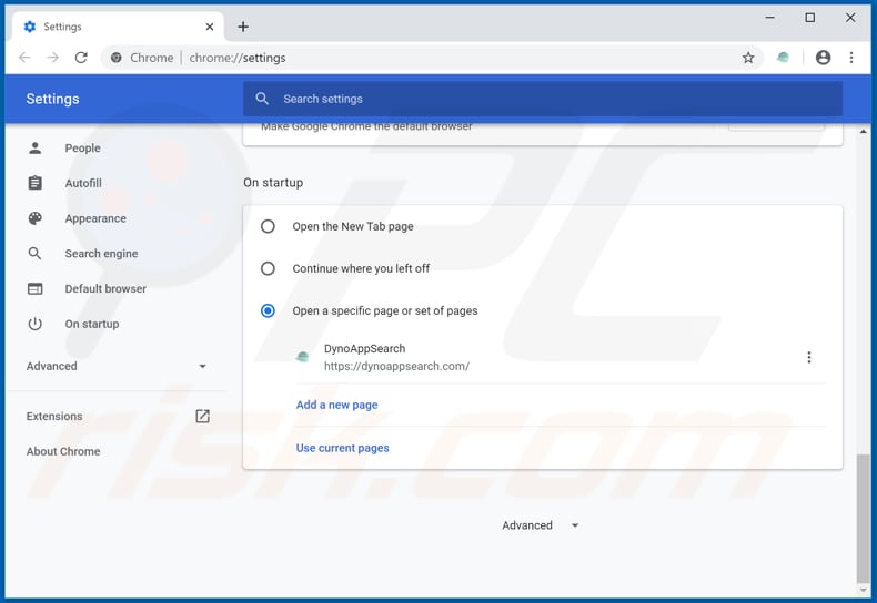 Removendo o dynoappsearch.com da página inicial do Google Chrome