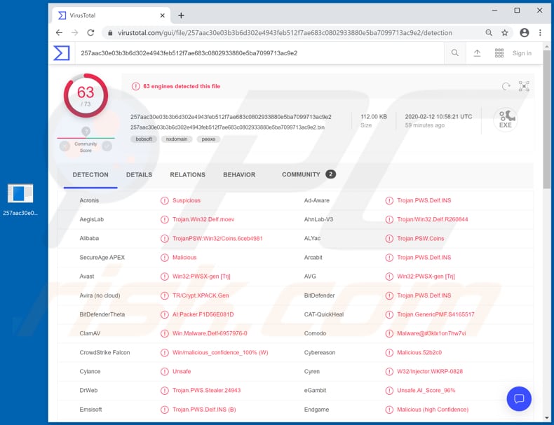 detecções de kbot rojan no virustotal