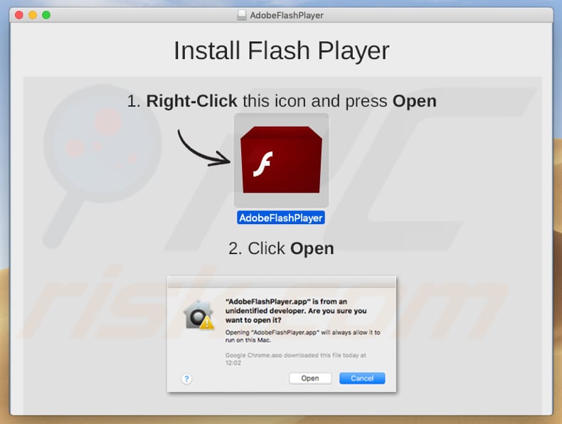 instalador falso do Adobe Flash Player