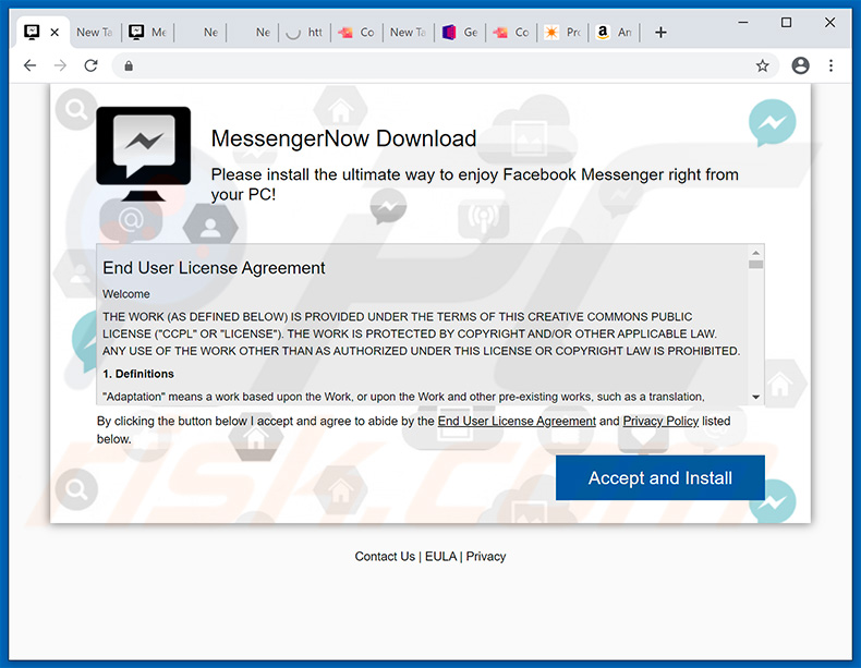Site de promoção do adware MessengerNow