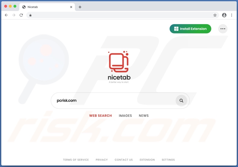 Site duvidoso usado para promover o NiceTab StartPage