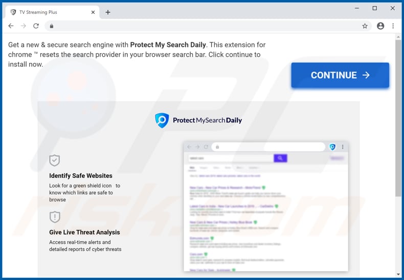 Site usado para promover o sequestrador de navegador Protect My Search Daily