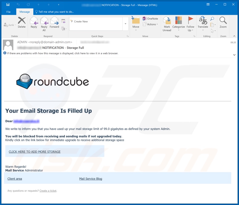 Campanha de spam por email Roundcube