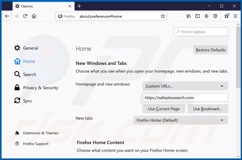 Removendo safeplexsearch.com da página inicial do Mozilla Firefox