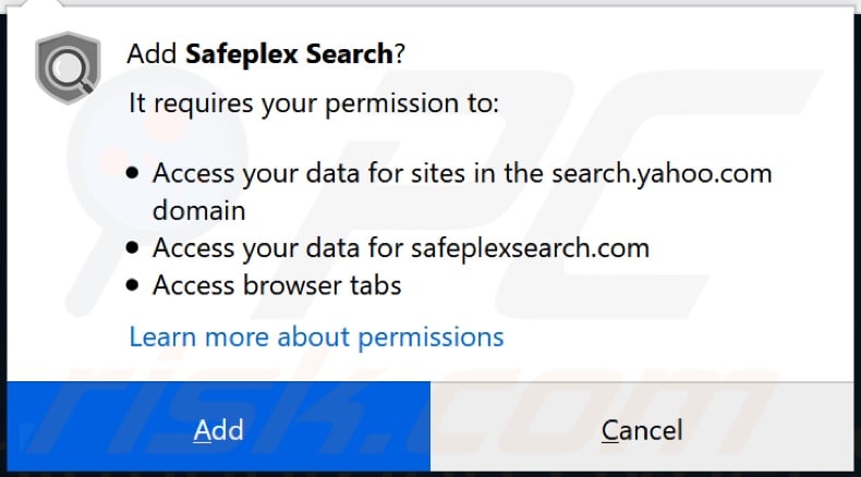 Sequestrador de navegador de Safeplex Search a pedir permissões (Firefox)
