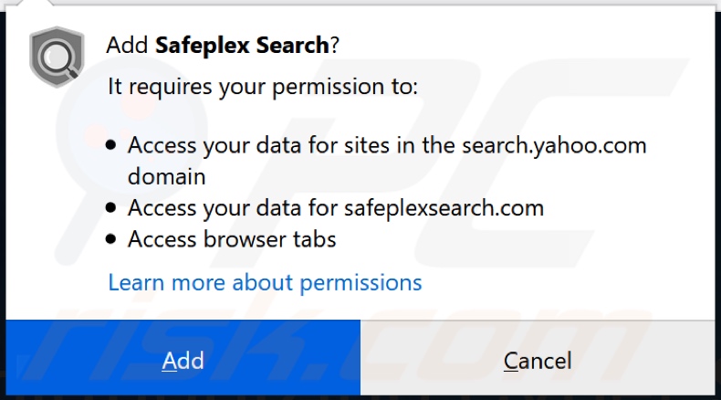 Sequestrador de navegador de Safeplex Search a pedir permissões (Firefox)